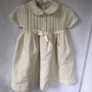 Adorable Cream Sweater Dress with Lace Bow 24 mo